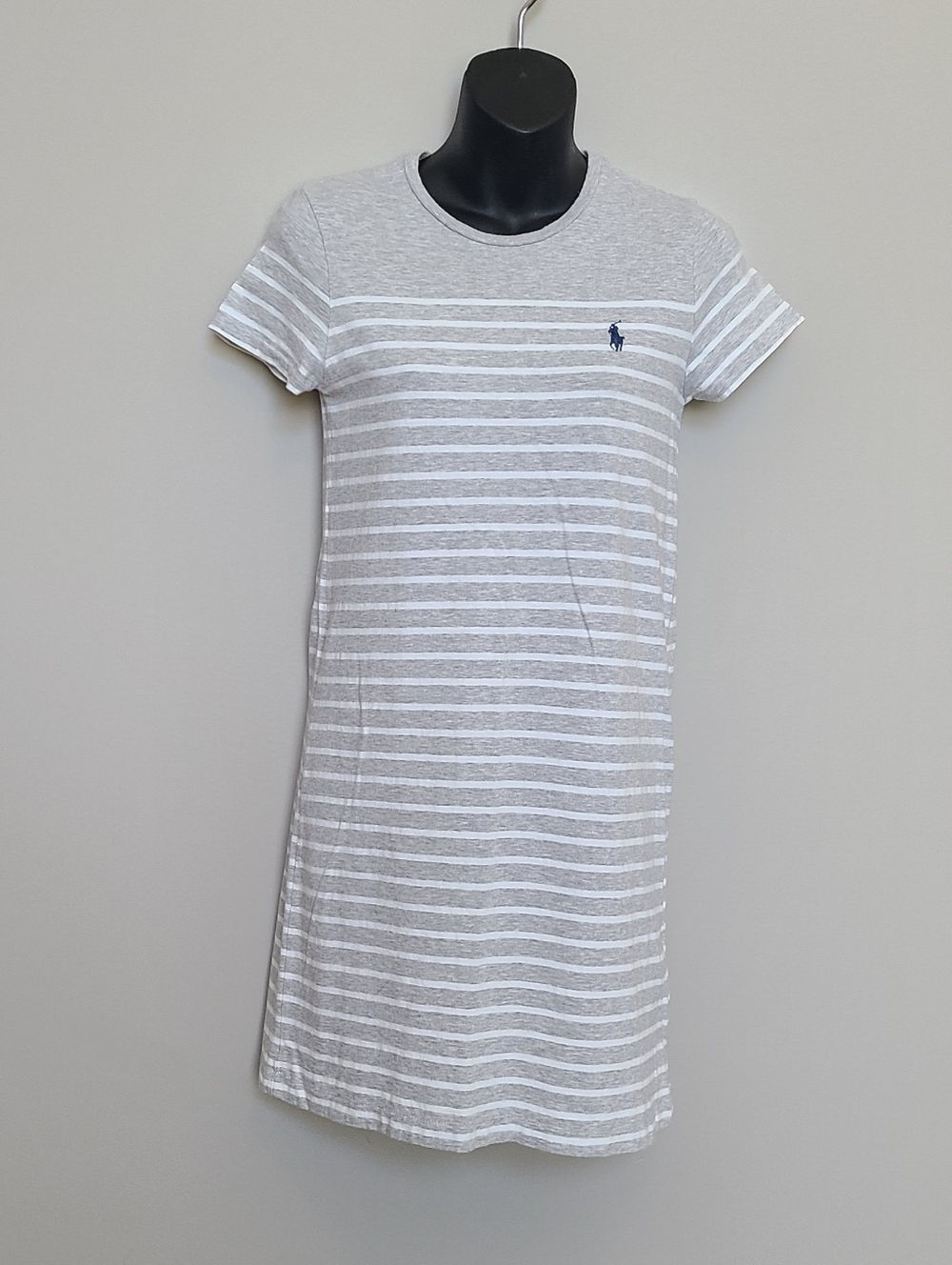 Polo Ralph Lauren Tshirt Dress Gray White Stripes Size Small Blue Pony